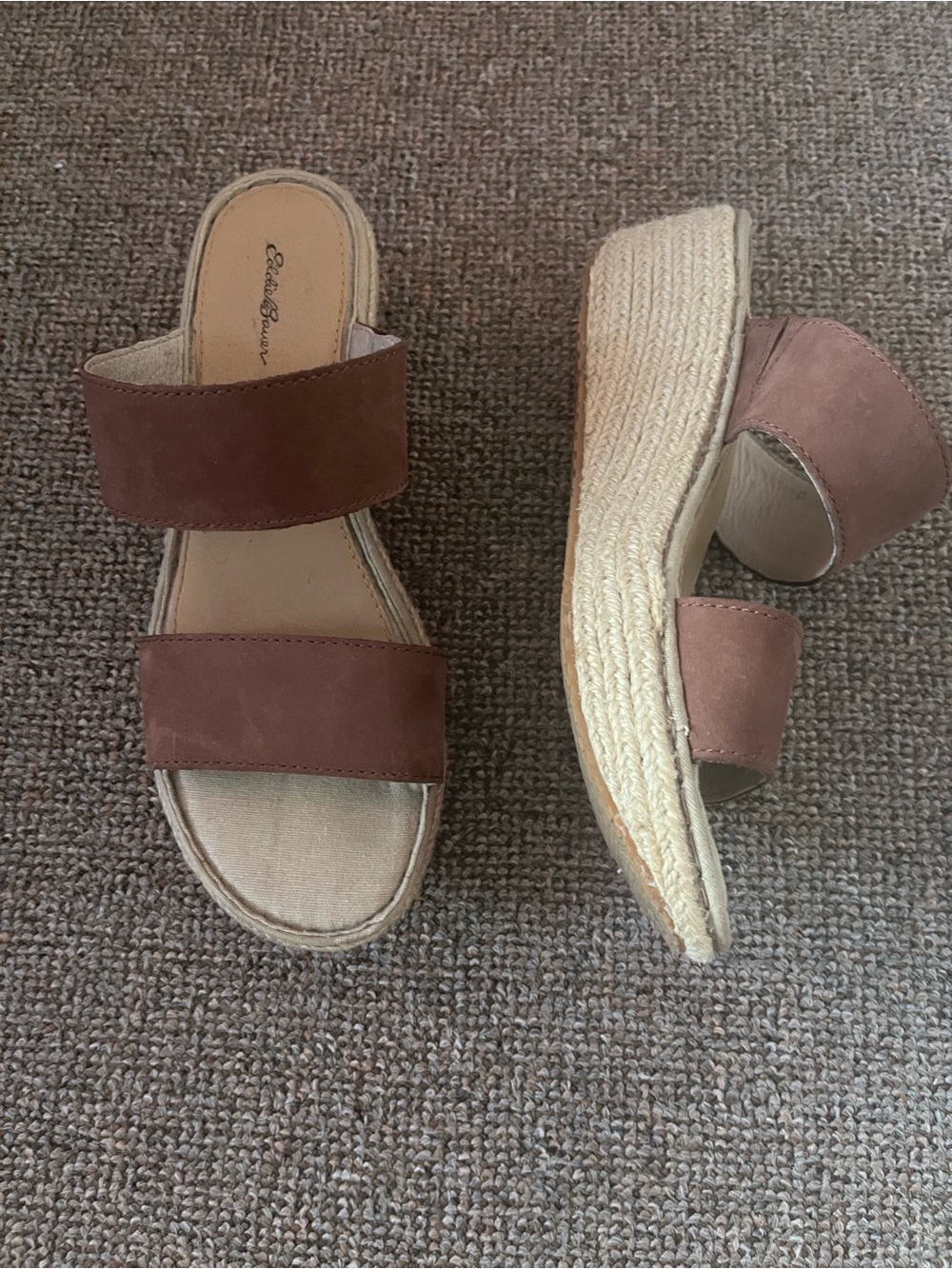Eddie Bauer Brown Double-Band Espadrille Wedge Slides